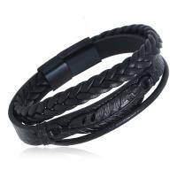 Titanium Steel Bracelet with leather cord plated Unisex black Sold By PC