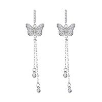 925 Sterling Silver Tassel Earring, Butterfly, platinum plated, micro pave cubic zirconia & for woman, 10mmuff0c50mm, Sold By Pair