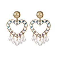 Zinklegierung Ohrringe, mit Kunststoff Perlen, Modeschmuck & für Frau & mit Strass, goldfarben, frei von Nickel, Blei & Kadmium, 55x95mm, verkauft von Paar