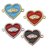 Brass Jewelry Connector, Heart, plated, micro pave cubic zirconia & enamel & 1/1 loop, more colors for choice, nickel, lead & cadmium free, 21x15.50x3mm, Hole:Approx 1.5mm, 10PCs/Lot, Sold By Lot