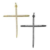 Brass Cross Pendants, plated, micro pave cubic zirconia, more colors for choice, nickel, lead & cadmium free, 30x40x3mm, Hole:Approx 3mm, 10PCs/Lot, Sold By Lot
