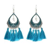 Tibetan Style Tassel Earring, with Cotton Thread, platinum color plated, for woman, more colors for choice, nickel, lead & cadmium free, 93*35mm, Sold By Pair