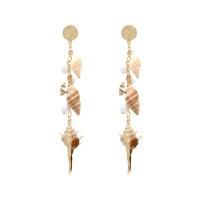 Zinklegierung Ohrringe, mit Trompete Muschel & Kunststoff Perlen, plattiert, Modeschmuck & für Frau, goldfarben, 130x20mm, verkauft von Paar