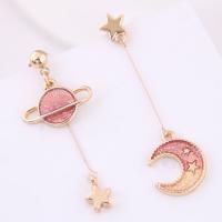 Zinc Alloy Asymmetric Earrings stainless steel post pin gold color plated for woman & enamel nickel lead & cadmium free 47*10mm  42*15mm Sold By Pair