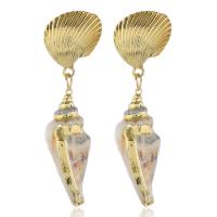 Zinc Alloy Drop Earrings with Trumpet Shell stainless steel post pin gold color plated for woman nickel lead & cadmium free 60*18mm Sold By Pair