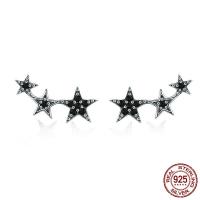 Cubic Zirconia Micro Pave Sterling Silver Earring 925 Sterling Silver Star oxidation micro pave cubic zirconia & for woman black Sold By Pair