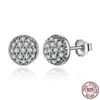 Cubic Zirconia Micro Pave Sterling Silver Earring 925 Sterling Silver Round oxidation micro pave cubic zirconia & for woman silver color Sold By Pair