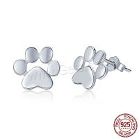 925 Sterling Silver Stud Earrings, Footprint, platinum plated, for woman, 10x11mm, Sold By Pair