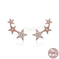 Cubic Zirconia Micro Pave Sterling Silver Earring 925 Sterling Silver Star rose gold color plated micro pave cubic zirconia & for woman Sold By Pair