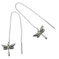 Stainless Steel Thread Through Earrings Dragonfly oval chain & for woman original color 110mm 0.8mm Sold By Lot