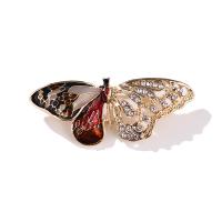Rhinestone Brooch Zinc Alloy Butterfly plated for woman & enamel & with rhinestone & hollow golden Sold By PC