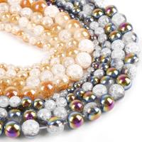 Perles en verre craquelé, Rond, Placage, normes différentes pour le choix & craquelure, plus de couleurs à choisir, Trou:Environ 1mm, Vendu par brin