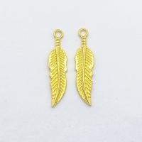 Tibetan Style Feather Pendants, gold color plated, nickel, lead & cadmium free, 30x7x1.80mm, Hole:Approx 1mm, 100PCs/Bag, Sold By Bag