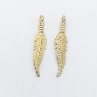 Tibetan Style Feather Pendants, KC gold color plated, nickel, lead & cadmium free, 21x6x1.60mm, Hole:Approx 1mm, 100PCs/Bag, Sold By Bag