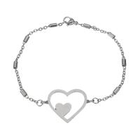 Stainless Steel Jewelry Bracelet, Heart, oval chain & for woman, original color, 29.5x19mm,2mm, Length:Approx 7.5 Inch, 10Strands/Lot, Sold By Lot