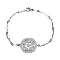 Stainless Steel Jewelry Bracelet, Flat Round, oval chain & for woman & hollow, original color, 29.5x22mm,2mm, Length:Approx 8 Inch, 10Strands/Lot, Sold By Lot