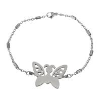 Stainless Steel Jewelry Bracelet, Butterfly, oval chain & for woman, original color, 29.5x19mm,2mm, Length:Approx 7.5 Inch, 10Strands/Lot, Sold By Lot