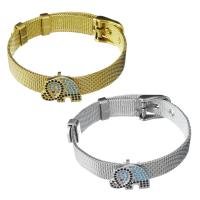 Stainless Steel Jewelry Bracelet with Brass Elephant plated Unisex & mesh chain & micro pave cubic zirconia 10mm Length Approx 8.5 Inch Sold By Lot