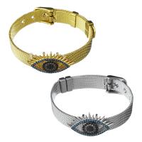Bijoux bracelet en acier inoxydable, avec laiton, œil, Placage, unisexe & chaîne de maille & pavé de micro zircon, plus de couleurs à choisir, 27.5x17mm,10mm, Longueur:Environ 8.5 pouce, 5Strandstoron/lot, Vendu par lot