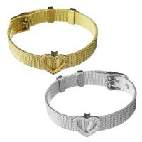 Stainless Steel Jewelry Bracelet, with Brass, Heart, plated, Unisex & mesh chain & micro pave cubic zirconia, more colors for choice, 15.5x15mm,10mm, Length:Approx 8.5 Inch, 5Strands/Lot, Sold By Lot