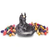 Backflow Incense Burner Porcelain Dragon handmade with 50 pieces of Backflow Incenses & for home and office & durable black Sold By PC