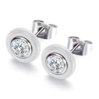 Porcelain Stud Earring with Stainless Steel fashion jewelry & for woman & with rhinestone 9.37mm Sold By Pair