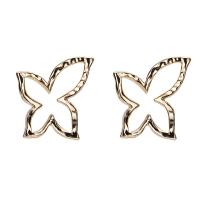 Brass Stud Earring, Butterfly, real gold plated, hollow, nickel, lead & cadmium free, 15*21mm, 5Pairs/Lot, Sold By Lot