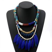 Zinc Alloy Necklace with Seedbead & Feather & Cotton Cord & Acrylic plated multilayer & for woman blue nickel lead & cadmium free Sold Per 19.4 Inch Strand