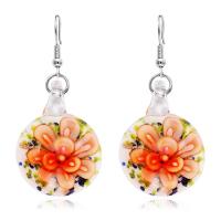 Lampwork Drop Earring, stainless steel earring hook, for woman & gold sand & inner flower, more colors for choice, 19mm, Sold By Pair