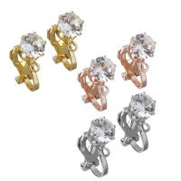 Brass Clip On Earring Finding, plated, with cubic zirconia, more colors for choice, nickel, lead & cadmium free, 6.50x17x8.50mm, Hole:Approx 1.5mm, 300PCs/Lot, Sold By Lot