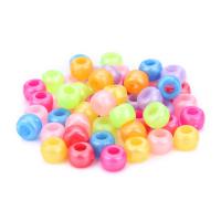 Akryl smykker perler, Drum, stort hul, blandede farver, 6x8.7mm, Hole:Ca. 3.6mm, Ca. 200pc'er/Bag, Solgt af Bag
