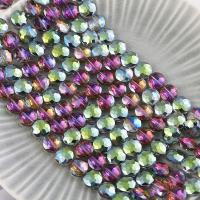 Perles en verre de mode, Plat rond, Placage, facettes, multicolore, 14mm, Trou:Environ 1mm, 50PC/brin, Vendu par brin
