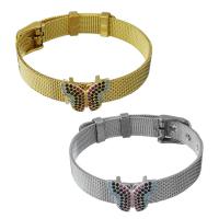 Stainless Steel Jewelry Bracelet with Brass Butterfly plated mesh chain & micro pave cubic zirconia & for woman 10mm Length Approx 8.5 Inch Sold By Lot