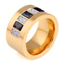 Cyrkonia stali nierdzewnej Ring Finger, Stal nierdzewna, Powlekane, biżuteria moda & dla obu płci & różnej wielkości do wyboru & z sześcienną cyrkonią, złoty, 12mm, sprzedane przez PC