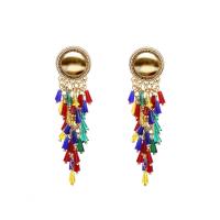Tibetan Style Tassel Earring, with Glass Beads, stainless steel post pin, plated, for woman, multi-colored, nickel, lead & cadmium free, 84mm, Sold By Pair