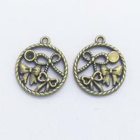 Tibetan Style Hollow Pendants, Round, antique bronze color plated, nickel, lead & cadmium free, 22x19x2mm, Hole:Approx 1mm, 100PCs/Bag, Sold By Bag