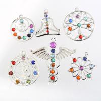 Tibetan Style Gemstone Chakra, with Gemstone, silver color plated, different styles for choice & hollow, more colors for choice, 29x34mm, Approx 10PCs/Lot, Sold By Lot