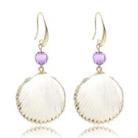 Shell Drop Earring, with Glass Beads & Tibetan Style, gold color plated, for woman, 68*32mm, Sold By Pair