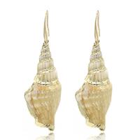 Shell Drop Earring, with Tibetan Style, gold color plated, for woman, nickel, lead & cadmium free, 75*25mm, Sold By Pair