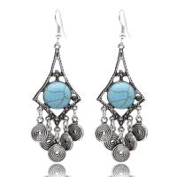 Zinc Alloy Drop Earrings with turquoise antique silver color plated for woman nickel lead & cadmium free 80*25mm Sold By Lot