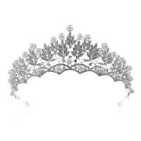 Bridal Tiaras Zinc Alloy with Plastic Pearl platinum color plated for bridal & with rhinestone nickel lead & cadmium free 325*70mm Sold By PC