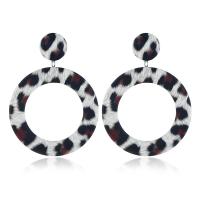 PU Leather Drop Earring with Zinc Alloy Donut platinum color plated for woman nickel lead & cadmium free 70*50mm Sold By Lot