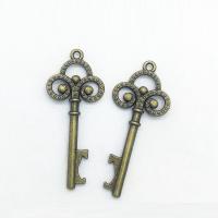 Zinklegierung Schlüssel Anhänger, antike Bronzefarbe plattiert, frei von Nickel, Blei & Kadmium, 66x28x4mm, Bohrung:ca. 1mm, 100PCs/Tasche, verkauft von Tasche