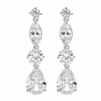 Brass Drop Earring, with Cubic Zirconia, platinum plated, for woman, nickel, lead & cadmium free, 45*11mm, Sold By Pair