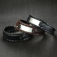 PU Leather Cord Bracelets, with Tibetan Style, plated, fashion jewelry & for man, more colors for choice, 39x12mm, Sold Per Approx 7.6 Inch Strand