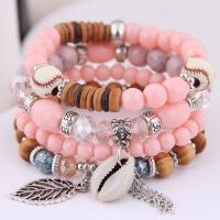 Zinc Alloy Bracelet Set with Shell & Acrylic silver color plated 4 pieces & for woman nickel lead & cadmium free 170mm Sold By Set