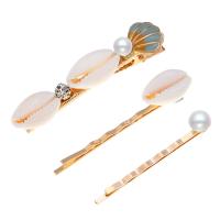 Hair Slide, hair slide, Tibetan Style, with Shell & Plastic Pearl, gold color plated, three pieces & for woman, more colors for choice, nickel, lead & cadmium free, Sold By Set