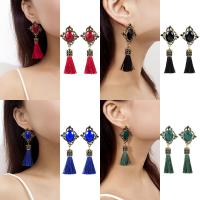 Tibetan Style Tassel Earring, with Cotton Thread, antique copper color plated, for woman & with rhinestone, more colors for choice, nickel, lead & cadmium free, 75*30mm, Sold By Pair