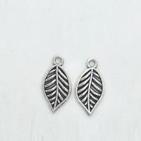 Tibetan Style Leaf Pendants, antique silver color plated, nickel, lead & cadmium free, 19x10x1.80mm, Hole:Approx 1mm, 100PCs/Bag, Sold By Bag
