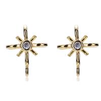 Brass Stud Earring Flower real gold plated with loop & micro pave cubic zirconia & for woman nickel lead & cadmium free 11*9mm Sold By Lot